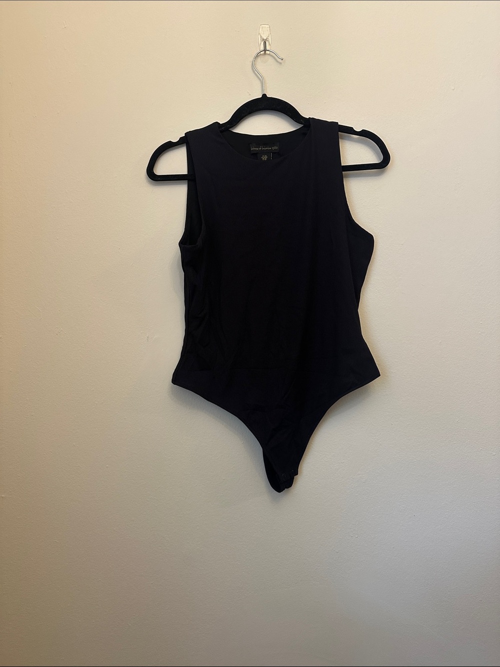 House of‎ Harlow 1960 Black Thong Bodysuit Ribbed Sleeveless Sz M Preowned